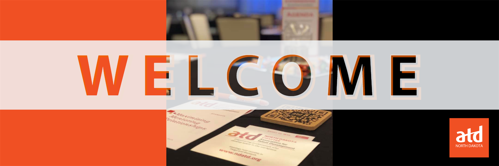 Header image with a table place setting at an NDATD event. The word Welcome is overlapping the image.